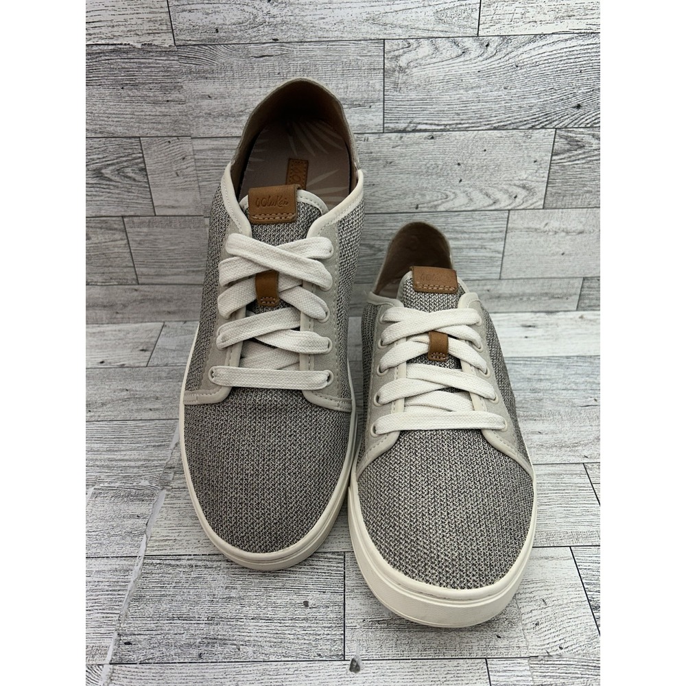Olukai Pehuea Li Shoes Womens Size 8.5 Gray White Casual Sneakers Textile Rubber